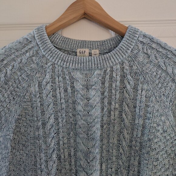 Gap classic cable knit crew neck sweater aqua blue size XS - Picture 2 of 16